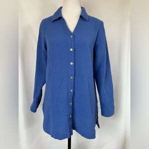 Soft Surroundings Escambia Gauze Button Front Tunic - Periwinkle - Size PSX